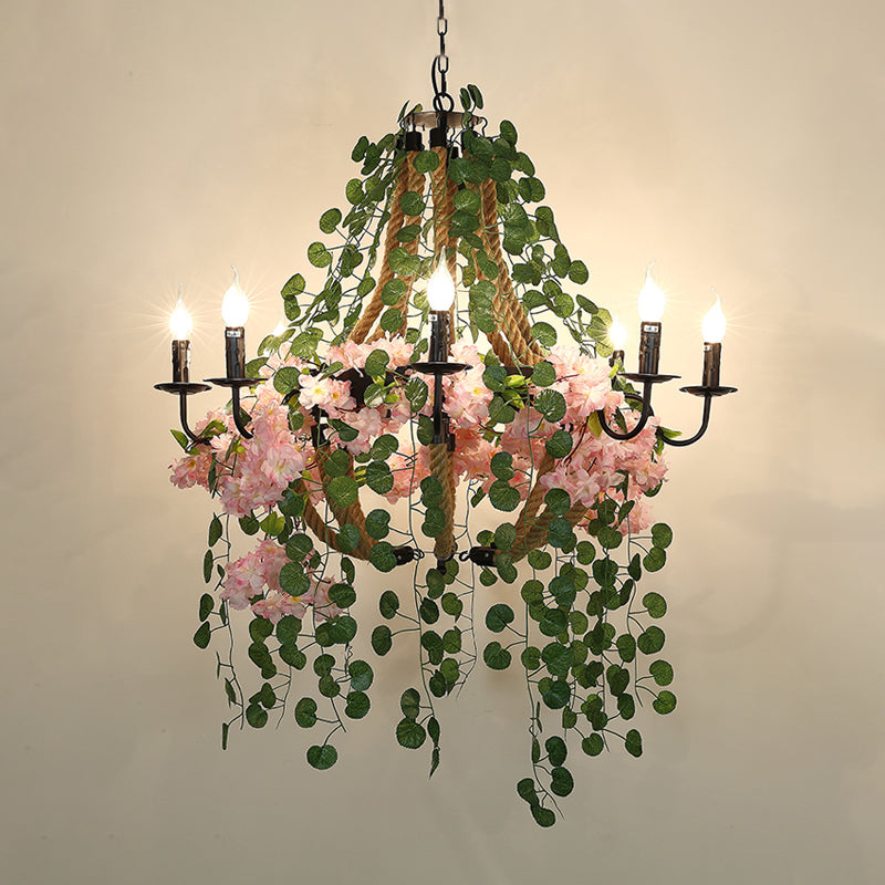 Candlestick Restaurant Chandelier Light Vintage Metal 8 Heads Pink Flower Pendant Lighting Fixture Clearhalo 'Cast Iron' 'Ceiling Lights' 'Chandeliers' 'Industrial Chandeliers' 'Industrial' 'Metal' 'Middle Century Chandeliers' 'Rustic Chandeliers' 'Tiffany' Lighting' 367564