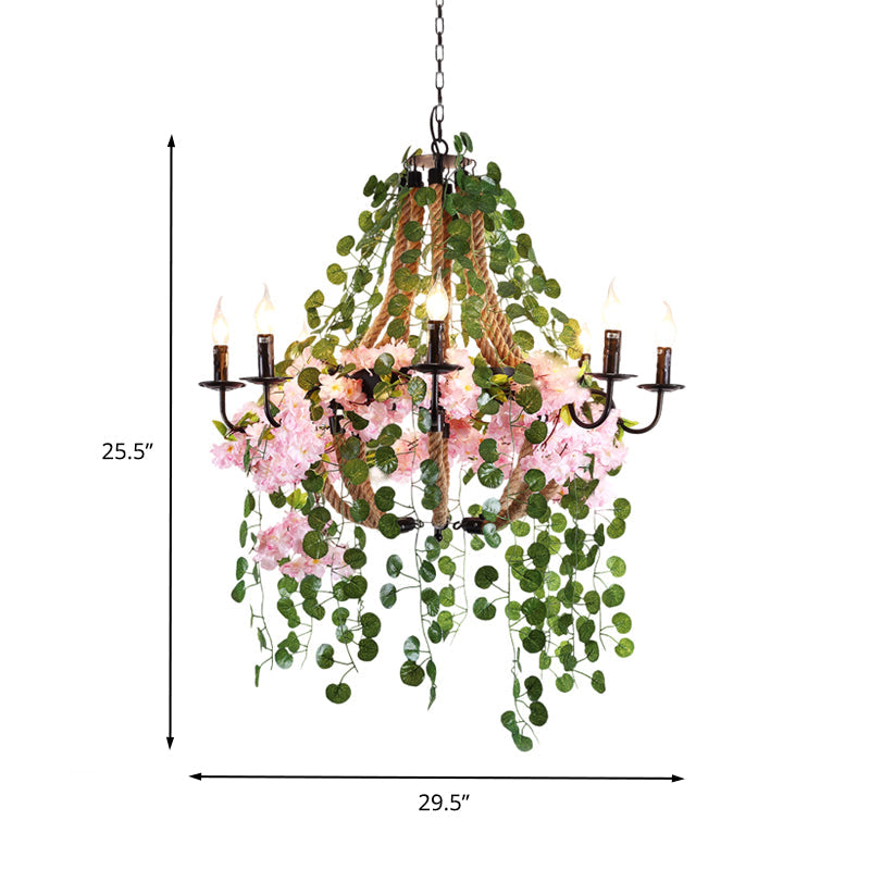 Candlestick Restaurant Chandelier Light Vintage Metal 8 Heads Pink Flower Pendant Lighting Fixture Clearhalo 'Cast Iron' 'Ceiling Lights' 'Chandeliers' 'Industrial Chandeliers' 'Industrial' 'Metal' 'Middle Century Chandeliers' 'Rustic Chandeliers' 'Tiffany' Lighting' 367565