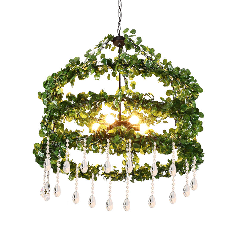 Green 6 Heads Chandelier Lamp Industrial Metal Ring Plant Hanging Light Fixture for Restaurant, 23.5