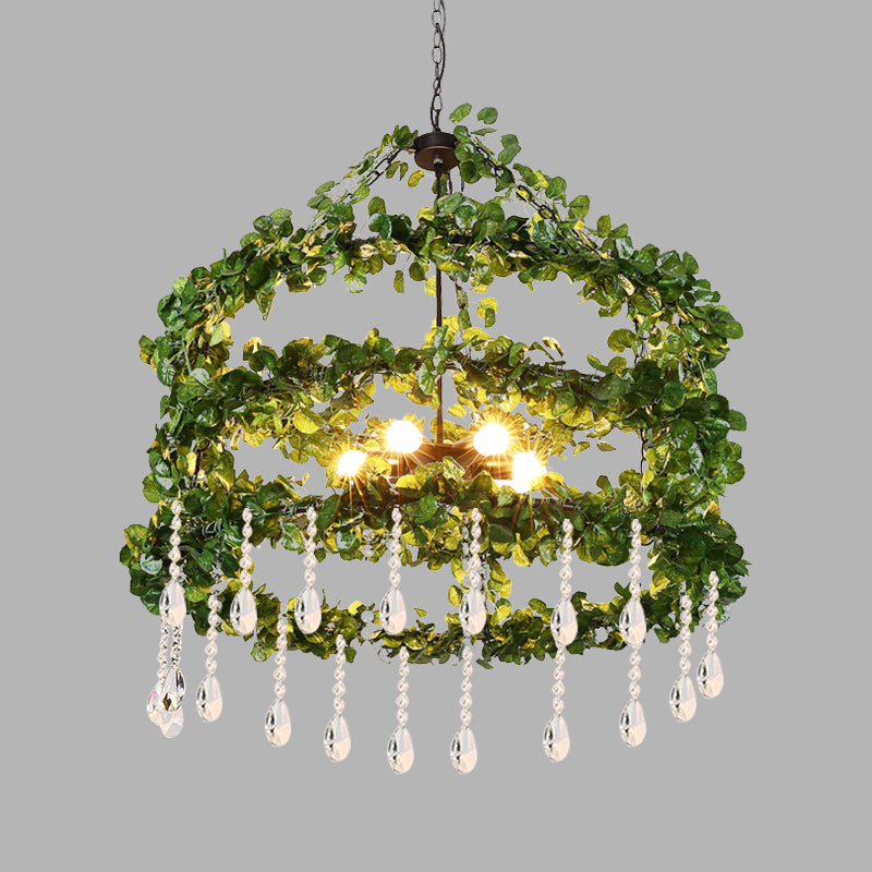 Green 6 Heads Chandelier Lamp Industrial Metal Ring Plant Hanging Light Fixture for Restaurant, 23.5