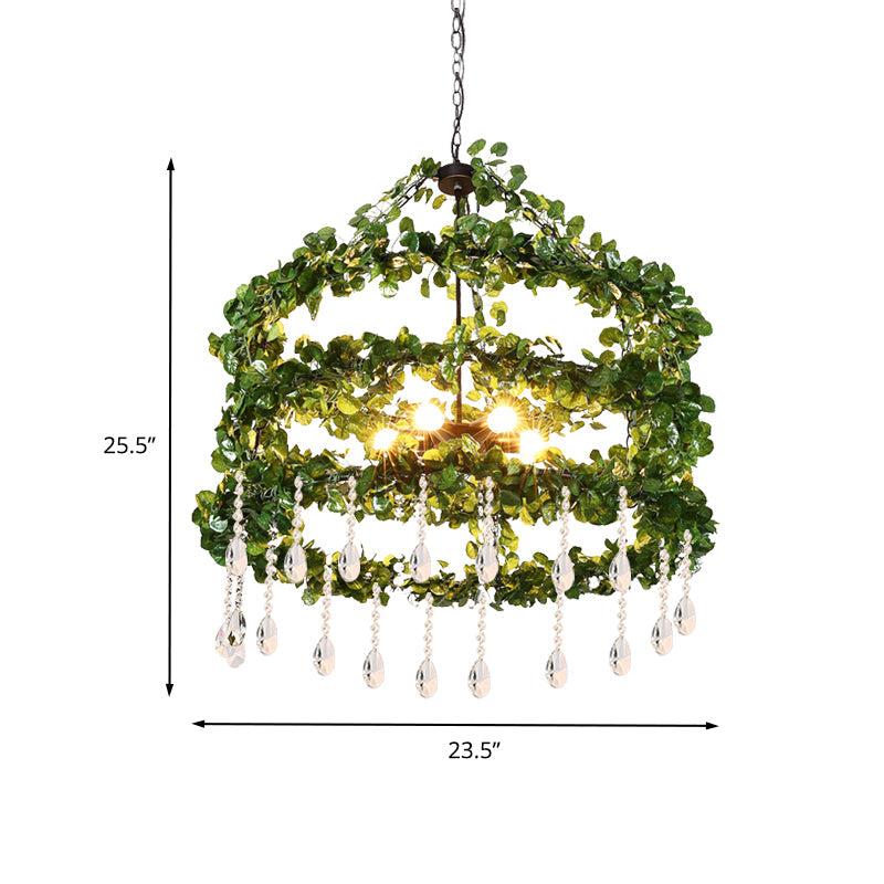 Green 6 Heads Chandelier Lamp Industrial Metal Ring Plant Hanging Light Fixture for Restaurant, 23.5