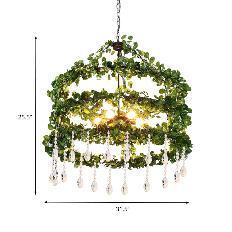 Green 6 Heads Chandelier Lamp Industrial Metal Ring Plant Hanging Light Fixture for Restaurant, 23.5