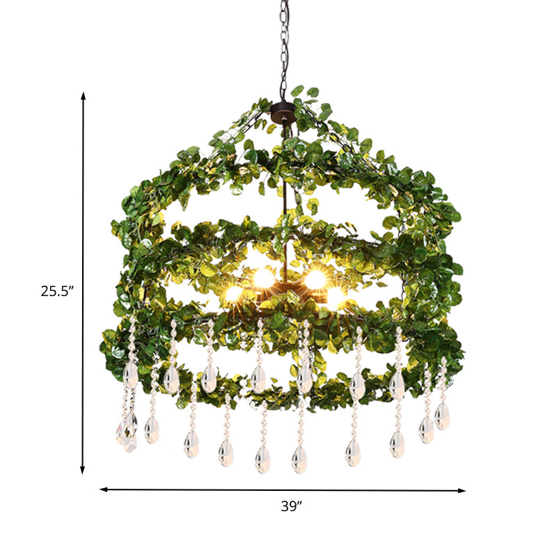 Green 6 Heads Chandelier Lamp Industrial Metal Ring Plant Hanging Light Fixture for Restaurant, 23.5