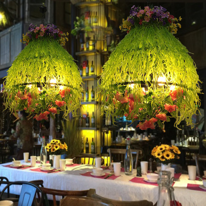 Plant Restaurant Chandelier Lighting Fixture Industrial Metal 4 Bulbs Green LED Drop Lamp Green Clearhalo 'Cast Iron' 'Ceiling Lights' 'Chandeliers' 'Industrial Chandeliers' 'Industrial' 'Metal' 'Middle Century Chandeliers' 'Rustic Chandeliers' 'Tiffany' Lighting' 367603