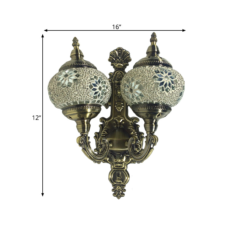 Traditional Ball Wall Mount Light 2 Heads Stained Glass Wall Sconce Lighting in White/Yellow/Sky Blue Clearhalo 'Wall Lamps & Sconces' 'Wall Lights' Lighting' 367869