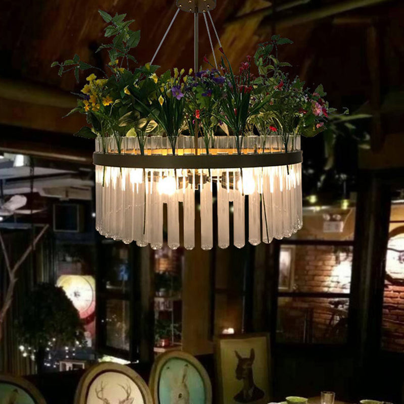 1/2-Tier Restaurant Chandelier Light Industrial Metal 4 Bulbs Green Plant Pendant Lighting Fixture, 19.5