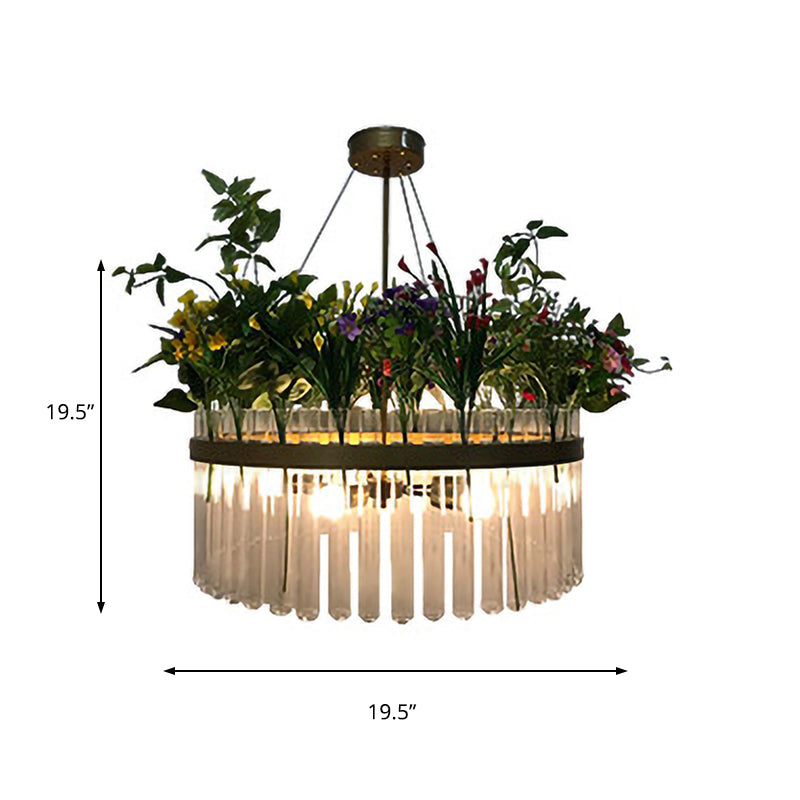 1/2-Tier Restaurant Chandelier Light Industrial Metal 4 Bulbs Green Plant Pendant Lighting Fixture, 19.5