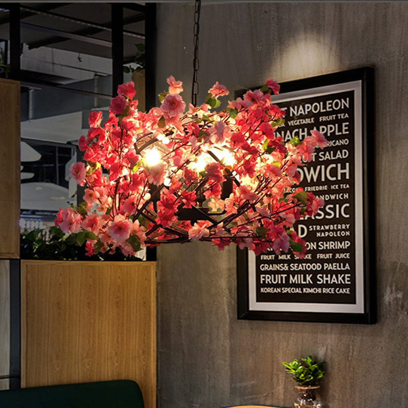 Metal Pink Hanging Chandelier Peach Blossom 3 Bulbs Industrial LED Ceiling Light for Restaurant Pink Clearhalo 'Cast Iron' 'Ceiling Lights' 'Chandeliers' 'Industrial Chandeliers' 'Industrial' 'Metal' 'Middle Century Chandeliers' 'Rustic Chandeliers' 'Tiffany' Lighting' 368021