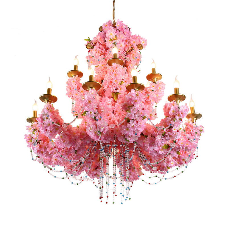 Pink 12 Heads Chandelier Lamp Industrial Metal Candelabra Flower Hanging Light Fixture for Restaurant Clearhalo 'Cast Iron' 'Ceiling Lights' 'Chandeliers' 'Industrial Chandeliers' 'Industrial' 'Metal' 'Middle Century Chandeliers' 'Rustic Chandeliers' 'Tiffany' Lighting' 368044