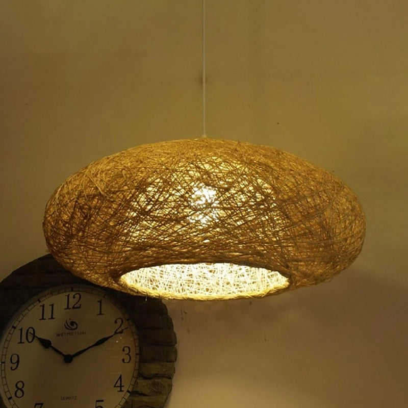 Hand Woven Ceiling Light Japanese Bamboo 1 Bulb Suspended Lighting Fixture in Flaxen Clearhalo 'Ceiling Lights' 'Pendant Lights' 'Pendants' Lighting' 369025