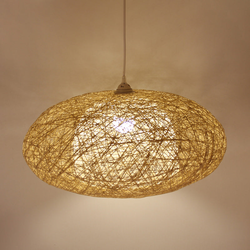 Hand Woven Ceiling Light Japanese Bamboo 1 Bulb Suspended Lighting Fixture in Flaxen Clearhalo 'Ceiling Lights' 'Pendant Lights' 'Pendants' Lighting' 369027