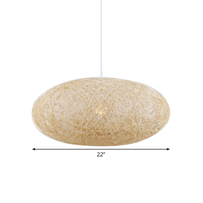 Hand Woven Ceiling Light Japanese Bamboo 1 Bulb Suspended Lighting Fixture in Flaxen Clearhalo 'Ceiling Lights' 'Pendant Lights' 'Pendants' Lighting' 369028