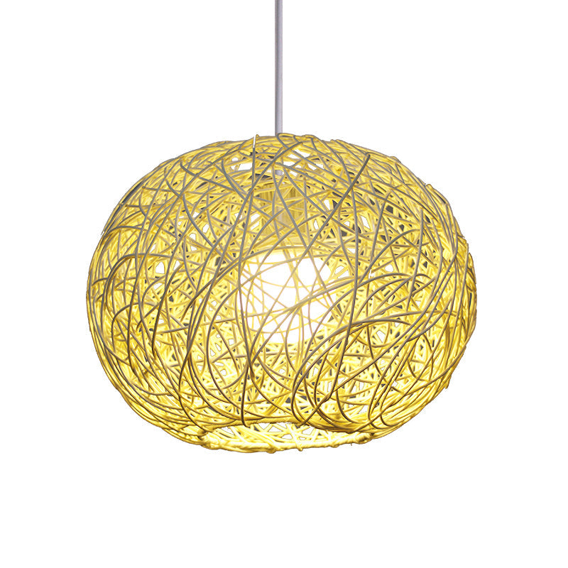 Spherical Pendant Lighting Asian Bamboo 1 Head Beige Ceiling Suspension Lamp, 8