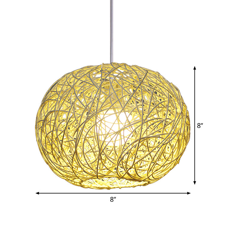 Spherical Pendant Lighting Asian Bamboo 1 Head Beige Ceiling Suspension Lamp, 8