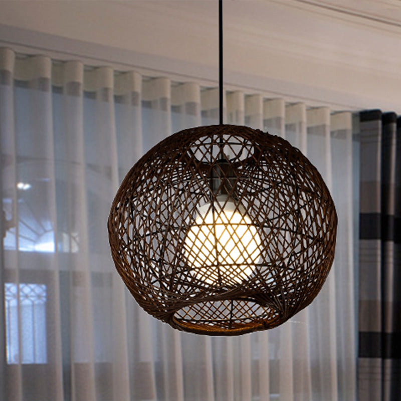 Japanese Global Hanging Light Bamboo 1 Head Suspended Lighting Fixture in Coffee Clearhalo 'Ceiling Lights' 'Pendant Lights' 'Pendants' Lighting' 369052