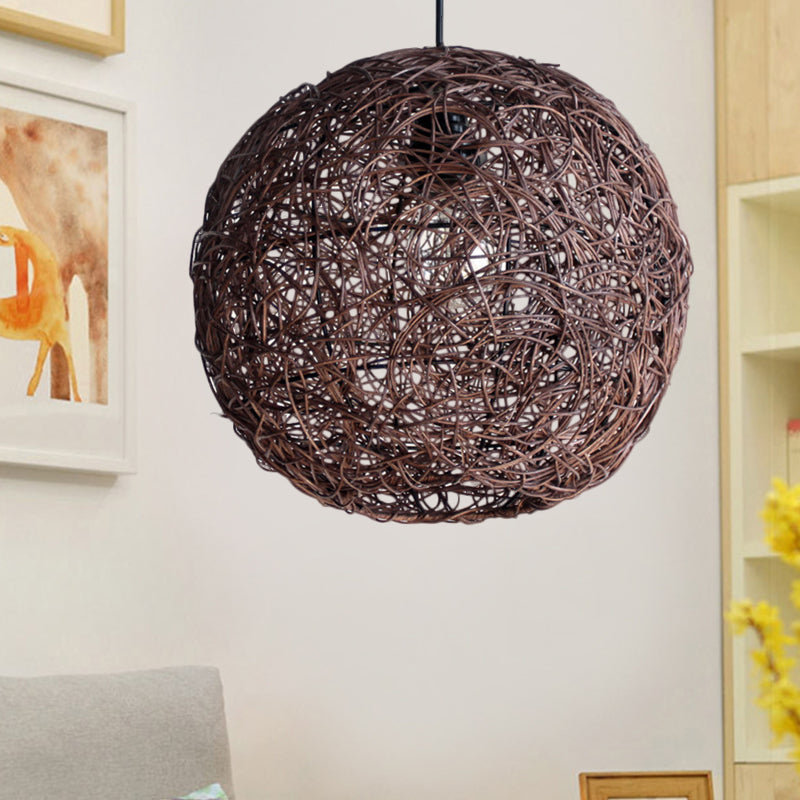 Coffee Globe Hanging Light Asian 1 Bulb Rattan Pendant Lighting Fixture for Bedroom Coffee Clearhalo 'Ceiling Lights' 'Pendant Lights' 'Pendants' Lighting' 369056_a4b63837-9c80-45c5-ba86-d958e7e41912