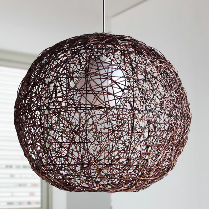 Sphere Pendant Lamp Asia Rattan 1 Head Coffee Hanging Light Fixture for Living Room Clearhalo 'Ceiling Lights' 'Pendant Lights' 'Pendants' Lighting' 369062