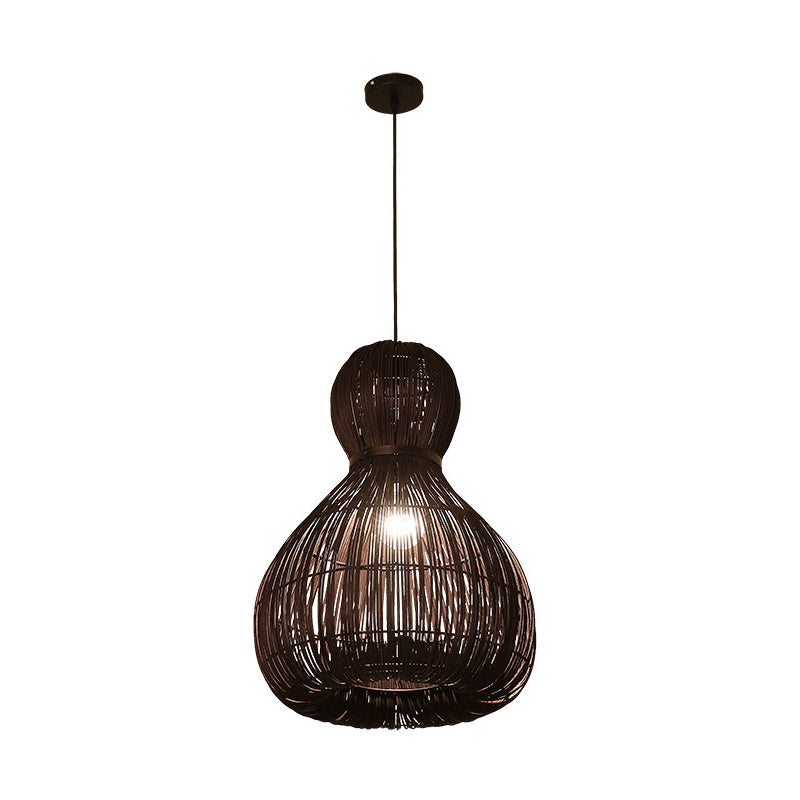 Laser Cut Hanging Lamp Chinese Rattan 1 Bulb Dark Coffee Ceiling Pendant Light, 8