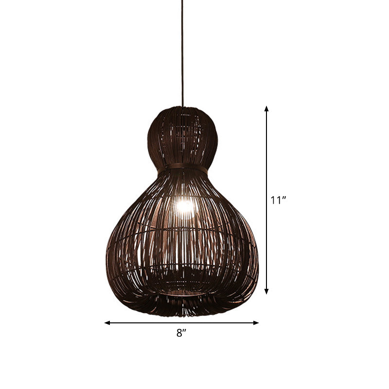 Laser Cut Hanging Lamp Chinese Rattan 1 Bulb Dark Coffee Ceiling Pendant Light, 8