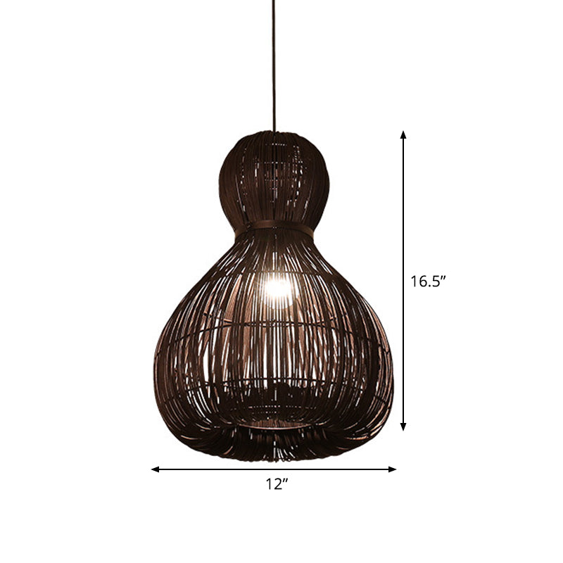 Laser Cut Hanging Lamp Chinese Rattan 1 Bulb Dark Coffee Ceiling Pendant Light, 8