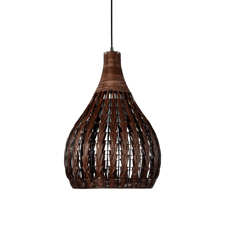 1 Head Bedroom Pendant Lamp Asian Coffee Ceiling Hanging Light with Jar Rattan Shade Clearhalo 'Ceiling Lights' 'Pendant Lights' 'Pendants' Lighting' 369080