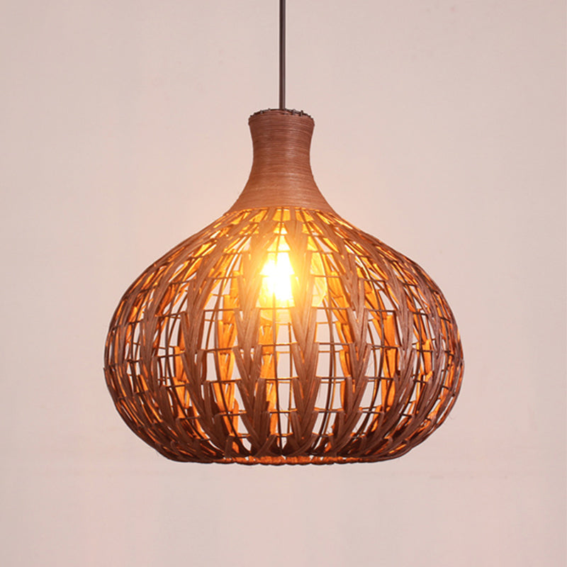 Droplet Pendant Lighting Japanese Rattan 1 Bulb Ceiling Suspension Lamp in Coffee Clearhalo 'Ceiling Lights' 'Pendant Lights' 'Pendants' Lighting' 369086