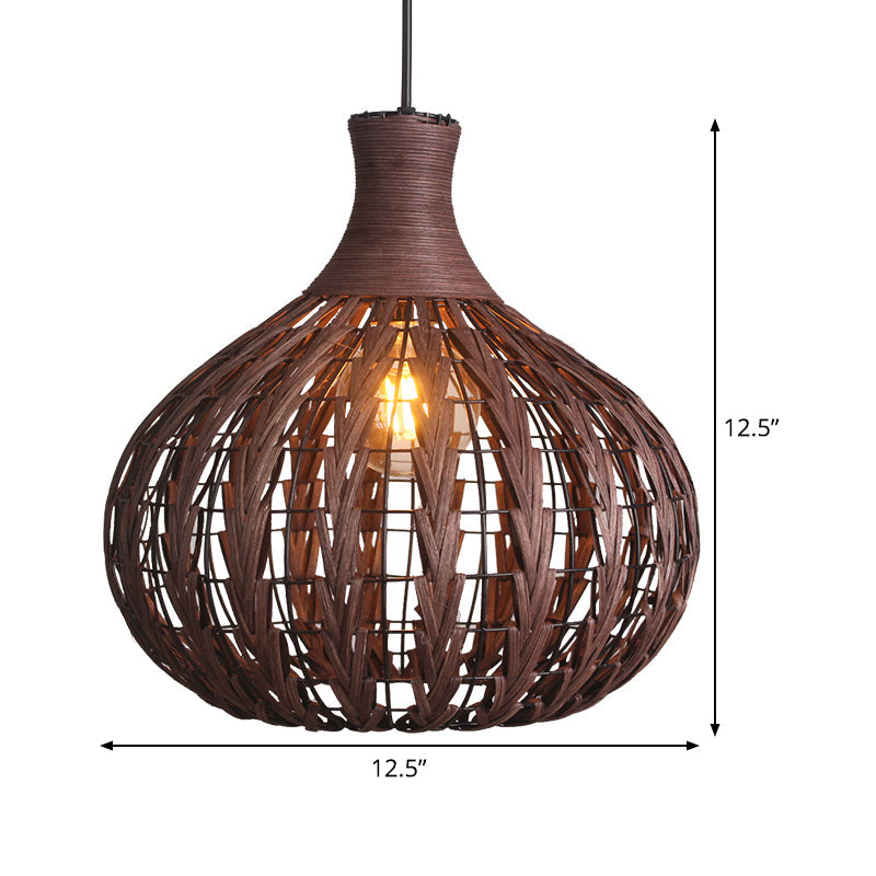 Droplet Pendant Lighting Japanese Rattan 1 Bulb Ceiling Suspension Lamp in Coffee Clearhalo 'Ceiling Lights' 'Pendant Lights' 'Pendants' Lighting' 369087