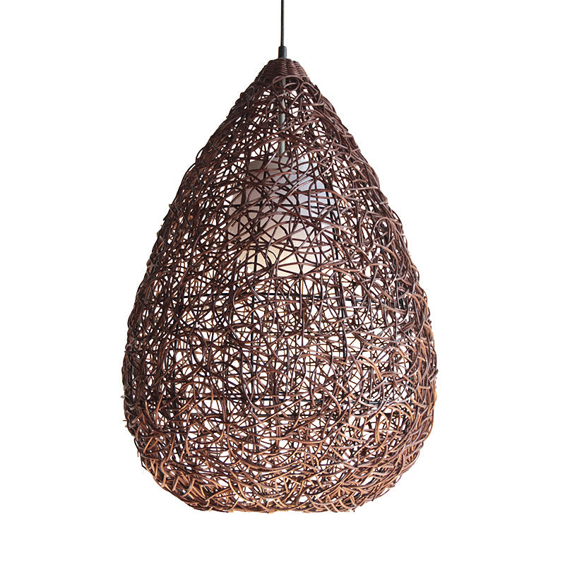 Chinese 1 Bulb Hanging Light Brown Pear Pendant Lighting Fixture with Rattan Shade Clearhalo 'Ceiling Lights' 'Pendant Lights' 'Pendants' Lighting' 369100