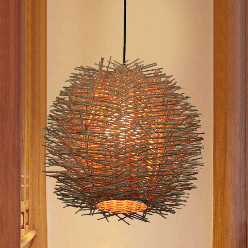 1 Bulb Handcrafted Ceiling Light Chinese Rattan Suspended Lighting Fixture in Beige Clearhalo 'Ceiling Lights' 'Pendant Lights' 'Pendants' Lighting' 369119