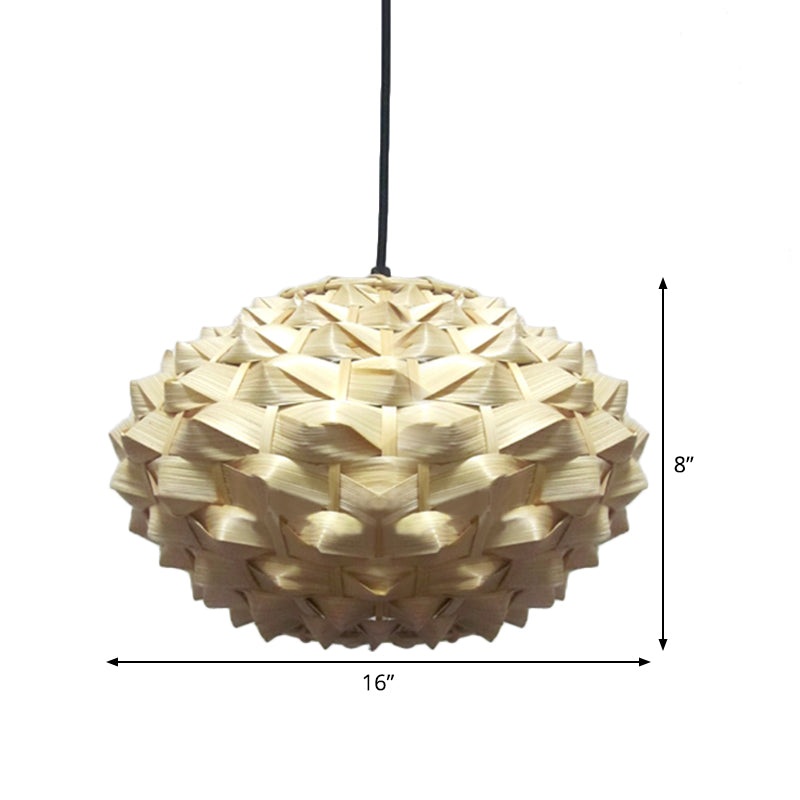 Lantern Hanging Lamp Asian Bamboo 1 Bulb Beige Pendant Lighting Fixture, 12