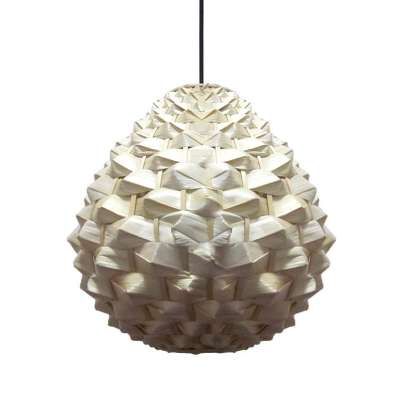 1 Head Living Room Pendant Lamp Asia Beige Hanging Ceiling Light with Droplet Bamboo Shade Clearhalo 'Ceiling Lights' 'Pendant Lights' 'Pendants' Lighting' 369157