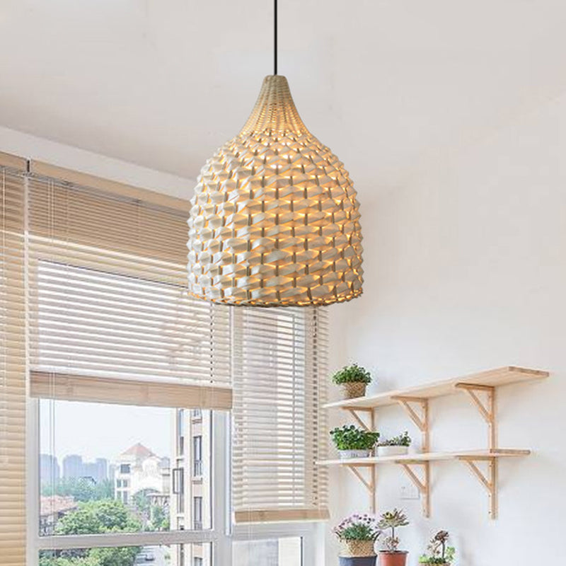 Chinese Hand-Worked Hanging Light Bamboo 1 Bulb Suspended Lighting Fixture in Beige Clearhalo 'Ceiling Lights' 'Pendant Lights' 'Pendants' Lighting' 369171