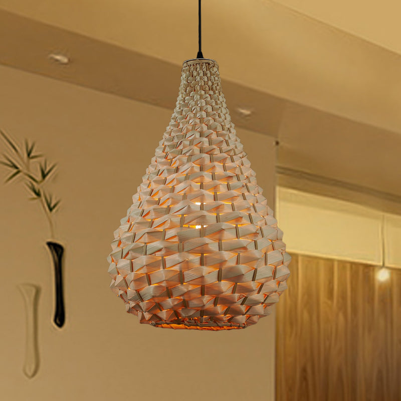 Gourd Pendant Lighting Japanese Bamboo 1 Head Beige Hanging Ceiling Light, 8.5