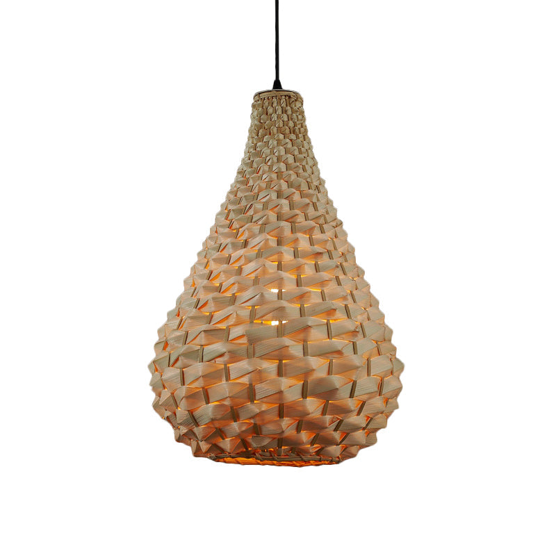 Gourd Pendant Lighting Japanese Bamboo 1 Head Beige Hanging Ceiling Light, 8.5