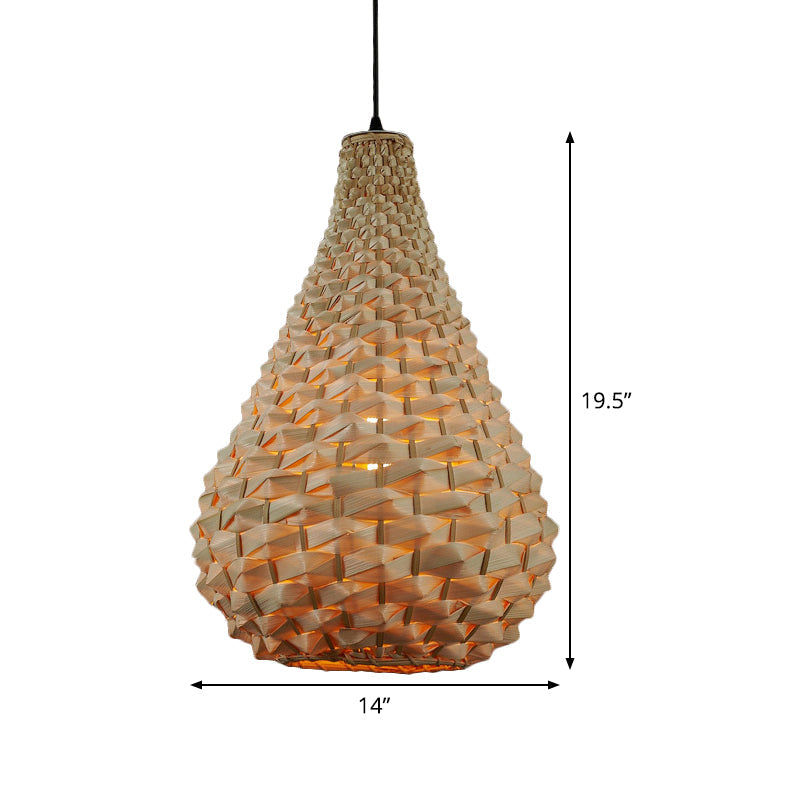 Gourd Pendant Lighting Japanese Bamboo 1 Head Beige Hanging Ceiling Light, 8.5