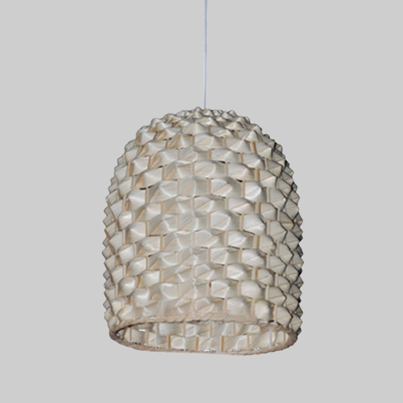 Elongated Dome Pendant Lighting Chinese Bamboo 1 Bulb Ceiling Suspension Lamp in Beige Clearhalo 'Ceiling Lights' 'Pendant Lights' 'Pendants' Lighting' 369185