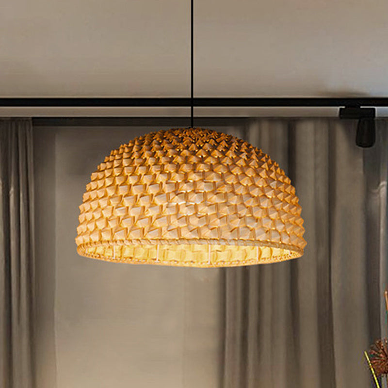 Beige Bowl Ceiling Lamp Asian 1 Head Bamboo Hanging Light Fixture for Dining Room Clearhalo 'Ceiling Lights' 'Pendant Lights' 'Pendants' Lighting' 369188