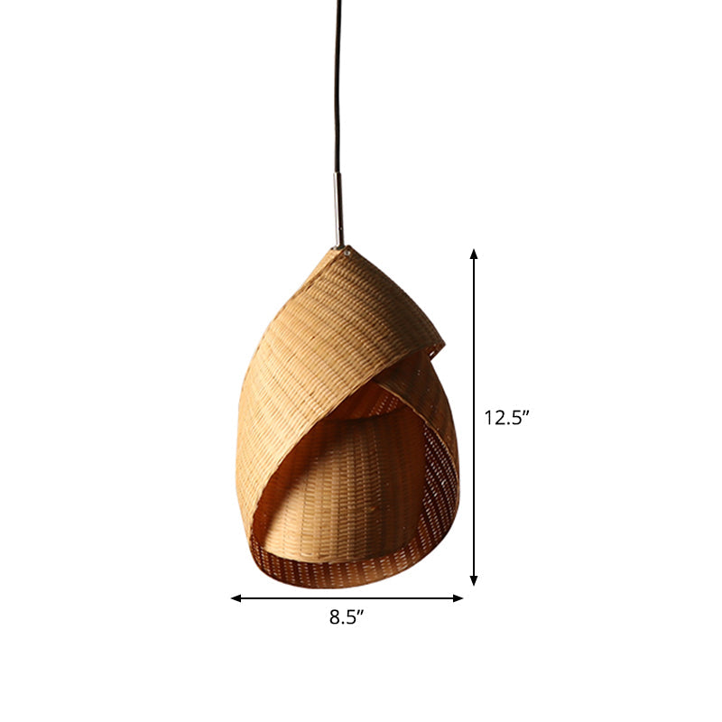 Bamboo Twist Pendant Lamp Chinese 1 Bulb Flaxen Ceiling Hanging Light for Bedroom Clearhalo 'Ceiling Lights' 'Pendant Lights' 'Pendants' Lighting' 369196