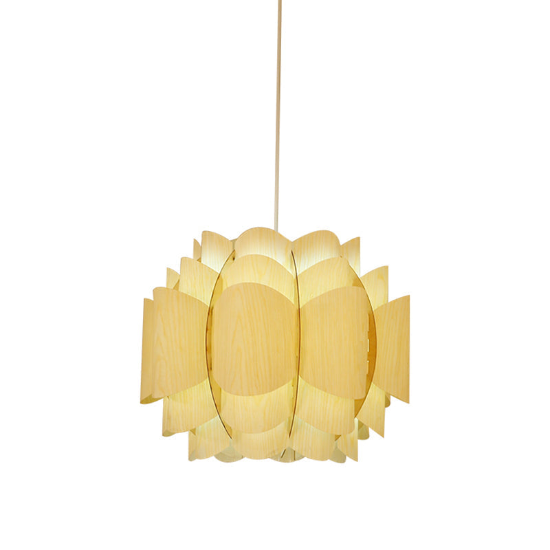 Japanese 1 Head Down Lighting Beige Lantern Hanging Ceiling Light with Wood Shade Clearhalo 'Ceiling Lights' 'Pendant Lights' 'Pendants' Lighting' 369210