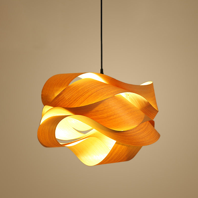 Twist Hanging Light Chinese Wood 1 Bulb 18