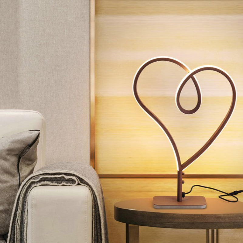 Heart Acrylic Task Lighting Contemporary LED Coffee Small Desk Lamp in Warm/White Light Coffee Clearhalo 'Lamps' 'Table Lamps' Lighting' 369739