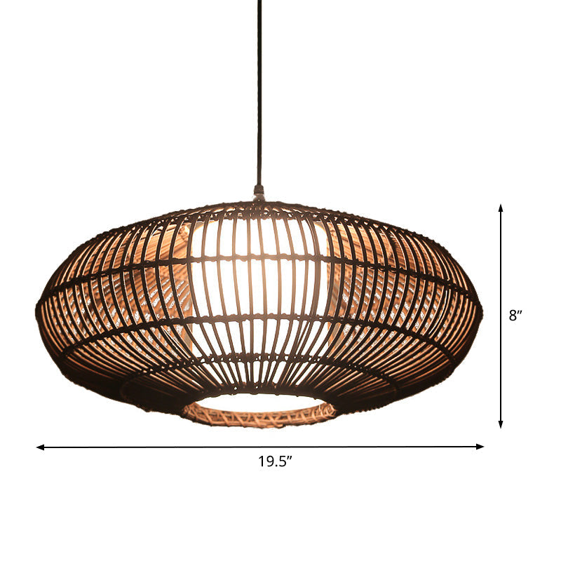 Lantern Pendant Lamp Asia Bamboo 1 Bulb Coffee Ceiling Hanging Light with Inner Tube White Acrylic Shade Clearhalo 'Ceiling Lights' 'Pendant Lights' 'Pendants' Lighting' 369805