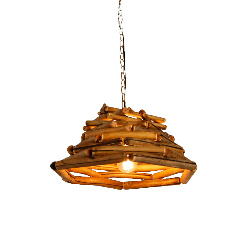 Japanese 1 Head Down Lighting Brown Flared Hanging Pendant Light with Wood Shade Clearhalo 'Ceiling Lights' 'Pendant Lights' 'Pendants' Lighting' 369858