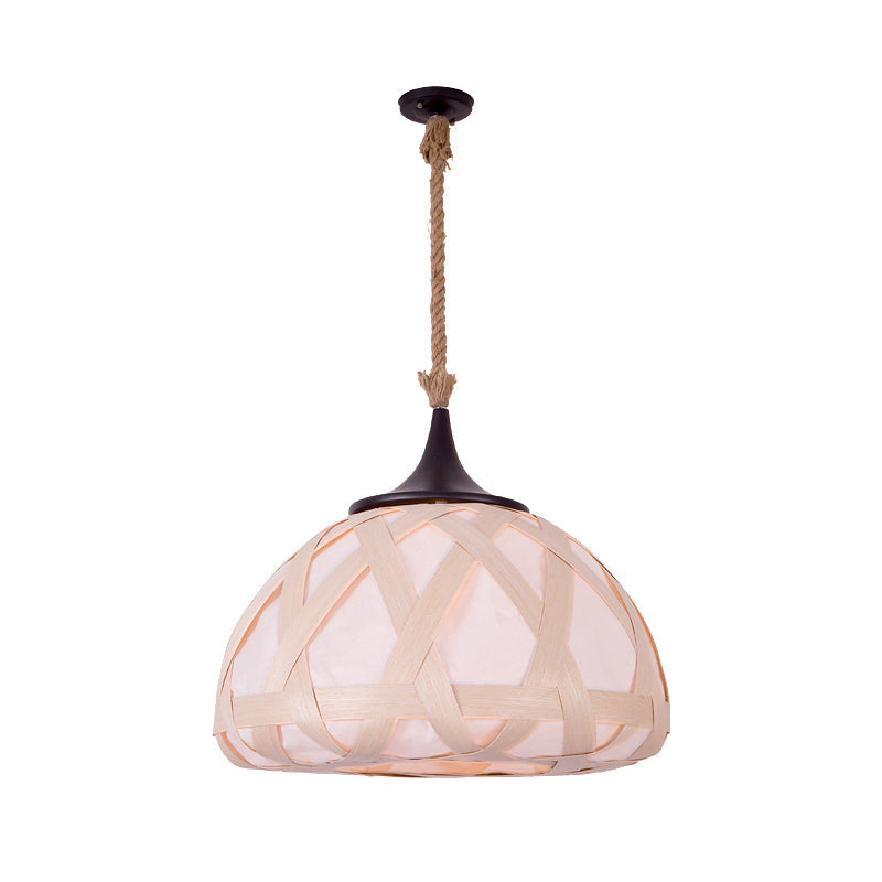 Hemisphere Pendant Light Japanese Wood 1 Bulb Suspended Lighting Fixture in Beige Clearhalo 'Ceiling Lights' 'Pendant Lights' 'Pendants' Lighting' 369899