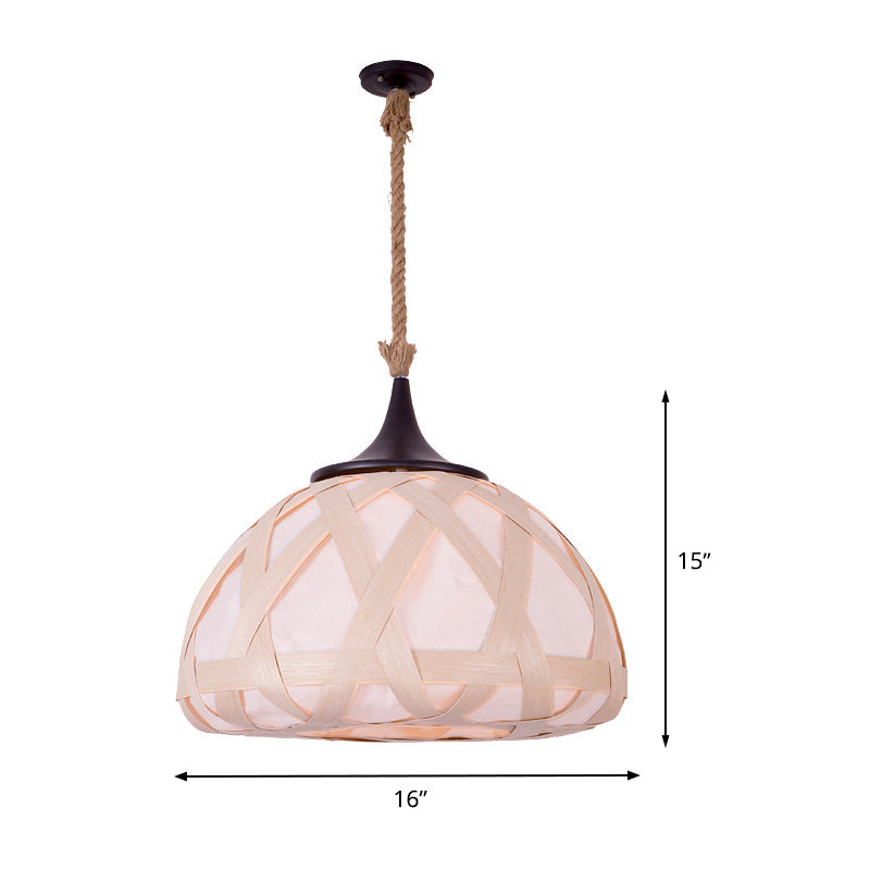 Hemisphere Pendant Light Japanese Wood 1 Bulb Suspended Lighting Fixture in Beige Clearhalo 'Ceiling Lights' 'Pendant Lights' 'Pendants' Lighting' 369900