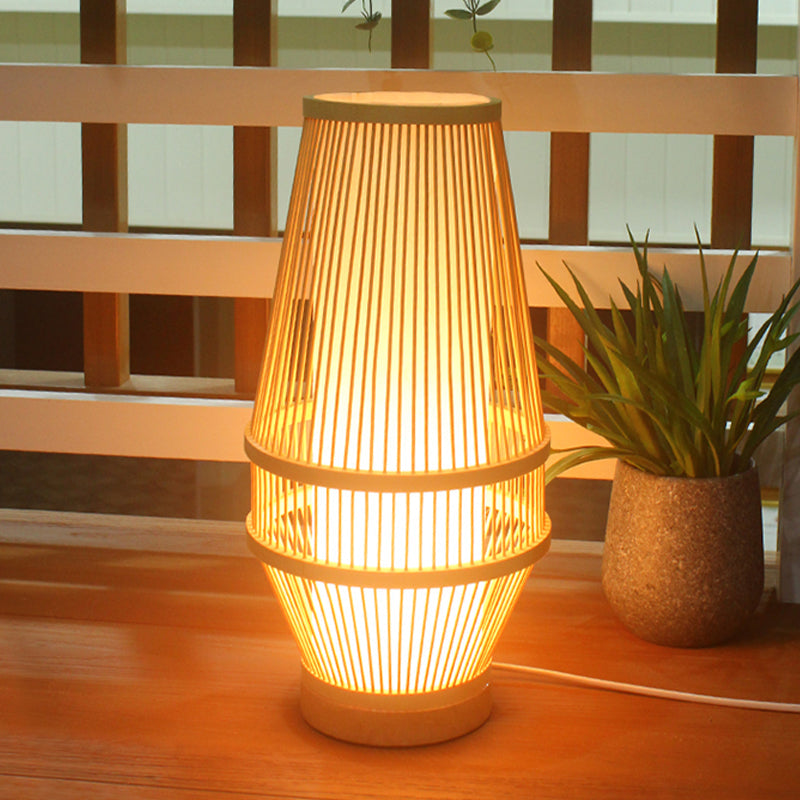 Basket Bamboo Desk Lamp Japanese 1 Head Beige Task Light with Inner White Tubular Shade Clearhalo 'Lamps' 'Table Lamps' Lighting' 369942