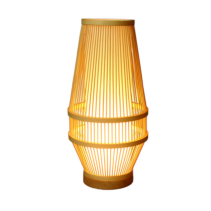 Basket Bamboo Desk Lamp Japanese 1 Head Beige Task Light with Inner White Tubular Shade Clearhalo 'Lamps' 'Table Lamps' Lighting' 369944