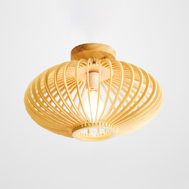 Wood Laser Cut Semi Flush Mount Japanese 1 Bulb Close to Ceiling Lighting in Beige Clearhalo 'Ceiling Lights' 'Close To Ceiling Lights' 'Close to ceiling' 'Semi-flushmount' Lighting' 370064