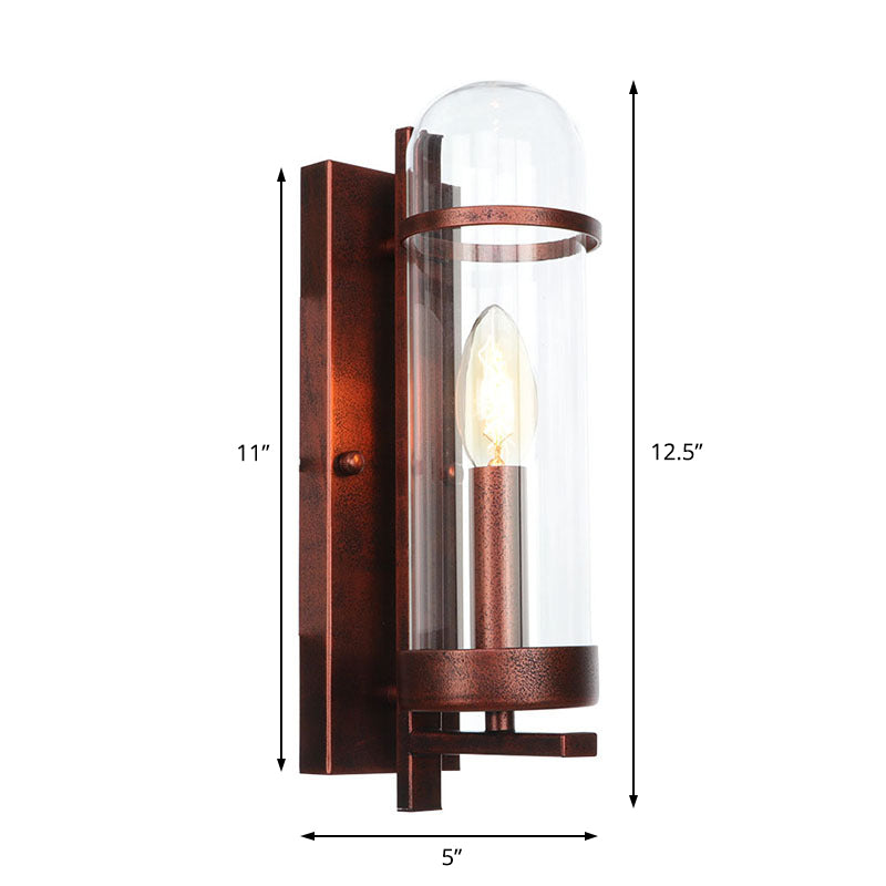 1 Light Tubular/Tube/Cylinder Wall Lamp Industrial Rust Clear Glass Sconce Light Fixture for Dining Room Clearhalo 'Art deco wall lights' 'Cast Iron' 'Glass' 'Industrial wall lights' 'Industrial' 'Middle century wall lights' 'Modern' 'Rustic wall lights' 'Tiffany' 'Traditional wall lights' 'Wall Lamps & Sconces' 'Wall Lights' Lighting' 370517