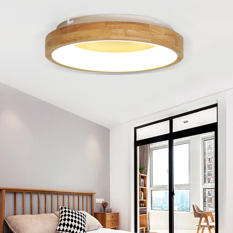 Wood Circular Thin Flushmount Lighting Nordic Style Green/Blue LED Ceiling Mounted Light, 12